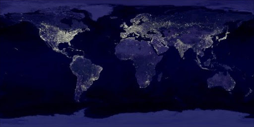 This image released by the Nasa Earth Observatory of the Earth’s city lights was created with data from the Defense Meteorological Satellite Program (DMSP) Operational Linescan System (OLS).