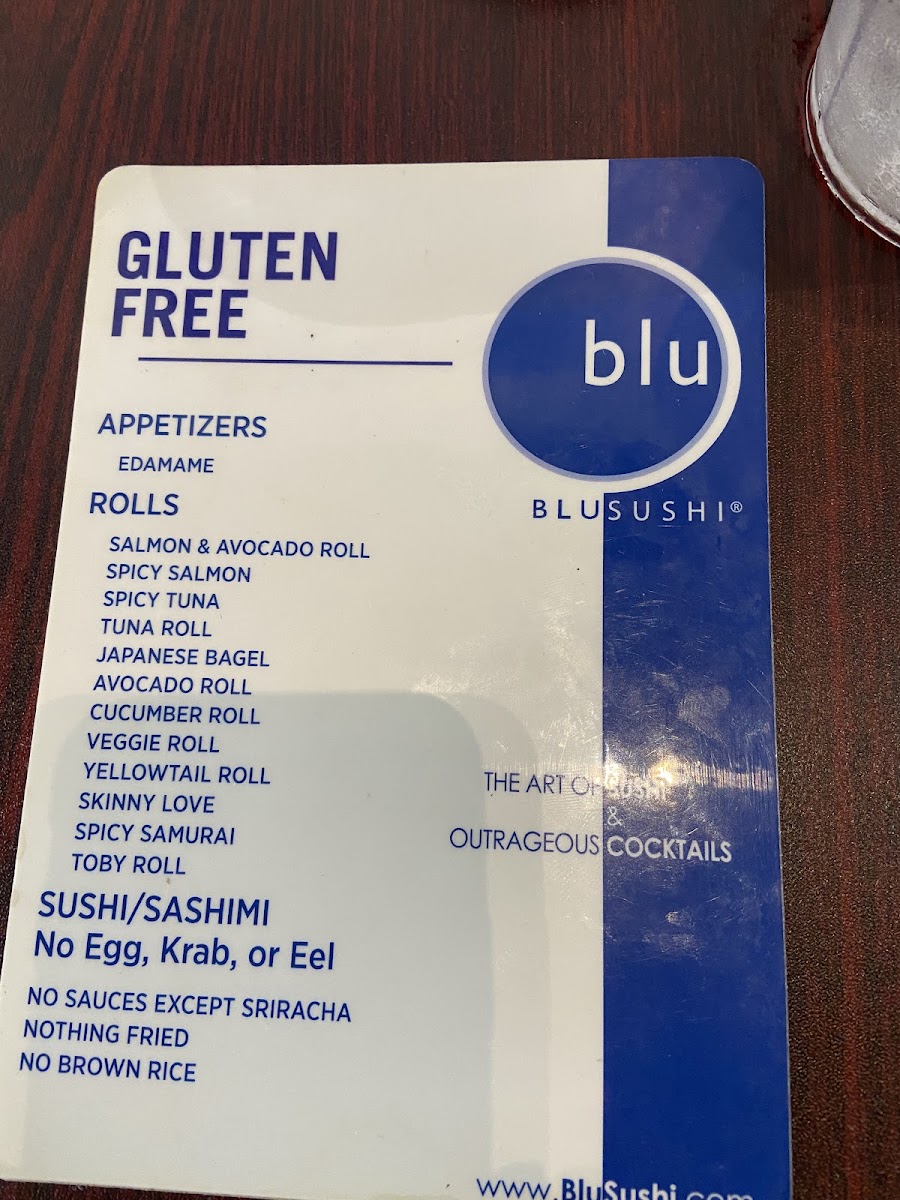 Gluten-Free at Blu Sushi Downtown