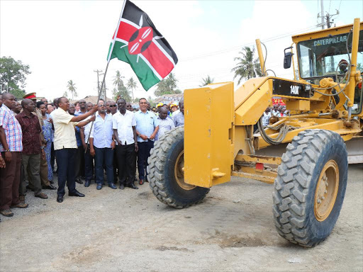 NEW ROUTE: President Uhuru Kenyatta flags off machinery to be used in construction of Port Reitz-Moi International Airport access road at Changamwe, Mombasa, on Saturday.