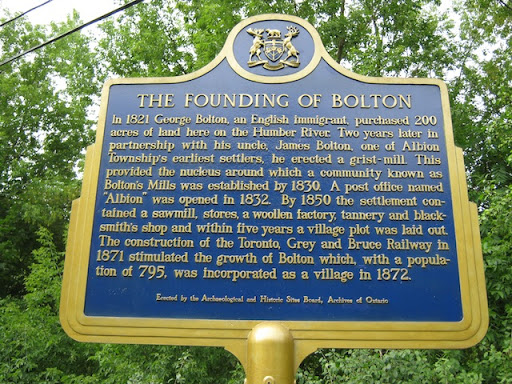 In 1821 George Bolton, an English immigrant purchased 80 ha of land here on the Humber River. Two years later in partnership with his uncle, James Bolton, one of Albion Township's earliest...