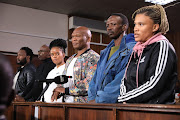 Senohe Matsoara, Teboho Lipholo, Dr Nandipha Magudumana, Buty Masemola, Tieho Frans Makgotsa and Nastassja Jansen in the Bloemfontein magistrate's court on Wednesday. The NPA has withdrawn a murder charge against them.