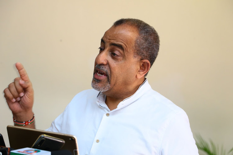 Businessman Suleiman Shahbal during a past press conference in Mombasa.