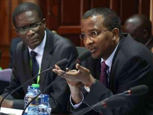 Independent Electoral and Boundaries Commission CEO Ezra Chiloba and chairman Issack Hassan./FILE