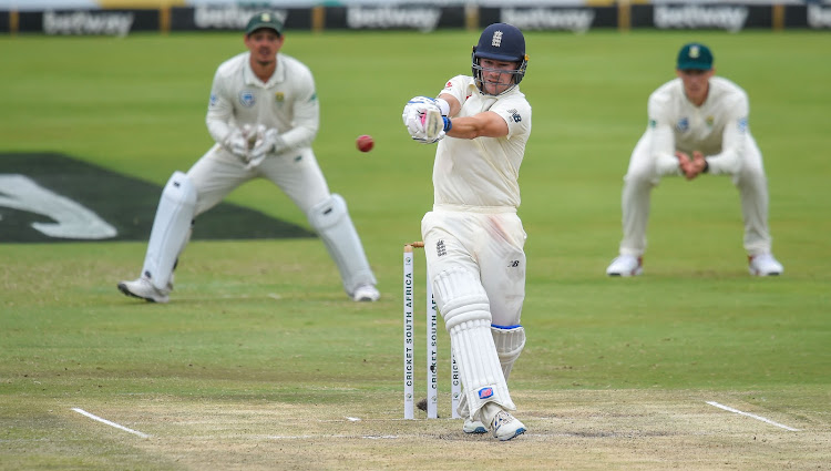 Opener Rory Burns hits through mid-wicket during day three's play as he led the fight back for England with a well played half century.