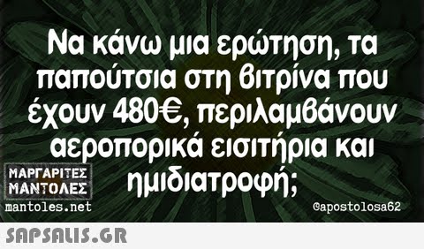 Να κάνω μια ερώτηση, τα παπούτσια στη Βιτρίνα που έχουν 480€, περιλαμβάνουν αεροπορικά εισιτήρια και ΜΑΡΓΑΡΙΤΕΣ | ΜΑΝΤΟΛΕΣ mantoles.net Gapostolosa62