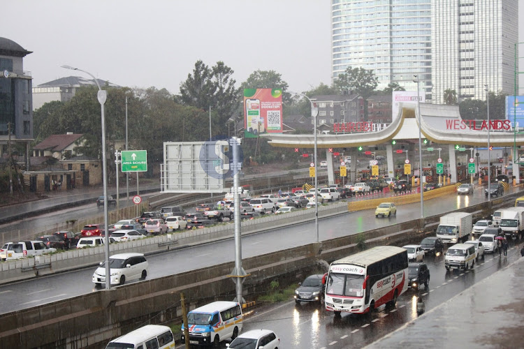 Traffic snarl up witnessed in Nairobi Waiyaki Way after heavy rainfall on March 23, 2023.