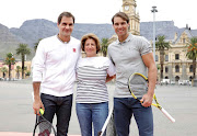 Lynette Federer, from Kempton Park, on the Grand Parade in Cape Town with her son Roger and Rafael Nadal on February 7 2020.
