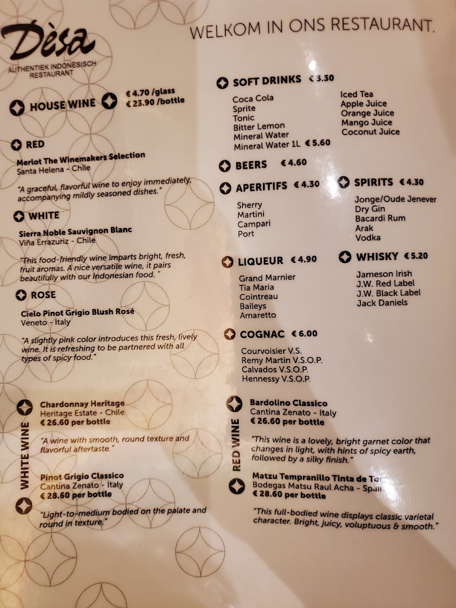 Drinks menu page