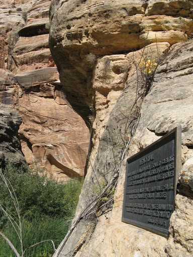 This is a very unique plaque in that it is in the middle of nowhere and you must do some “canyoneering” to get to it. It sits at the bottom of a route called “Fat Man’s Misery”, just outside Zion...