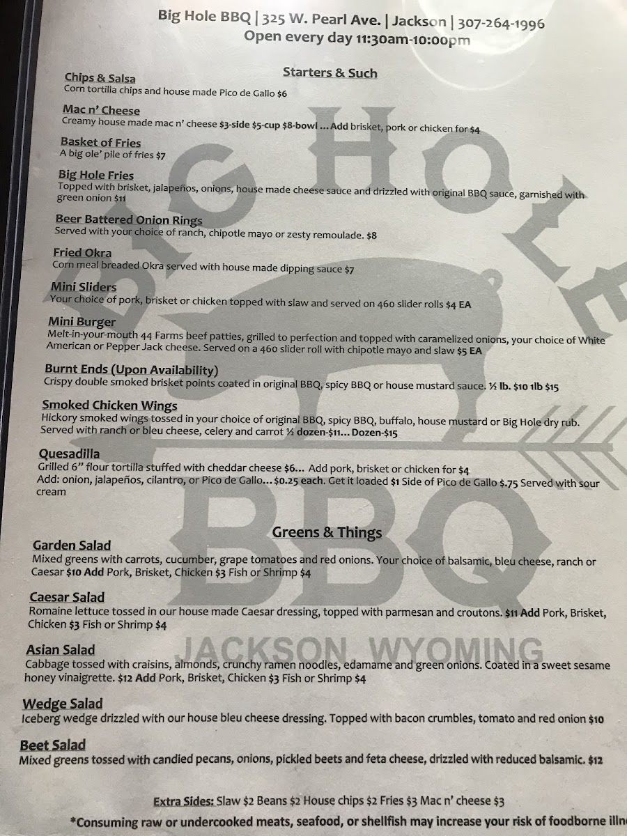 Big Hole BBQ gluten-free menu