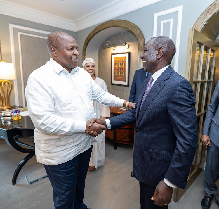 Central African Republic President Faustin-Archange meets President WIlliam Ruto at the Habtoor Palace, Dubai, on February 12, 2024