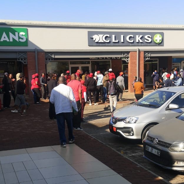 EFF members gathering outside the Clicks store in Kimberley, Northern Cape.