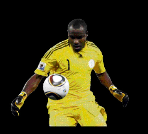 Nigeria's goalkeeper Vincent Enyeama commits a foul on South Korea's Park Ji-sung to receive a yellow card during the 2010 World Cup Group B soccer match at Moses Mabhida stadium in Durban June 22, 2010. REUTERS/Paul Hanna (SOUTH AFRICA - Tags: SPORT SOCCER WORLD CUP)