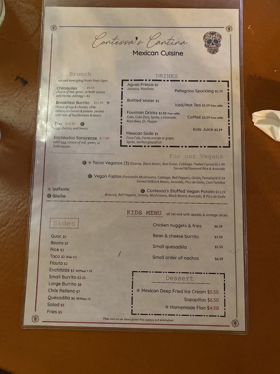 Contessa's Cantina gluten-free menu