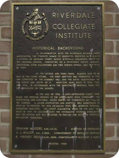 In co-operation with the Riverdale Business Men's Association, the Toronto Board of Education persisted in building a school on Gerrard Street, named Riverdale Collegiate Institute. The original...