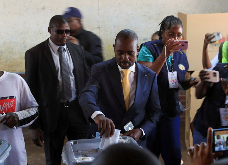 Leader of Zimbabwe’s main opposition party Citizens Coalition for Change Nelson Chamisa casts his vote in Harare, August 23 2023. Picture: PHILIMON BULAWAYO/REUTERS