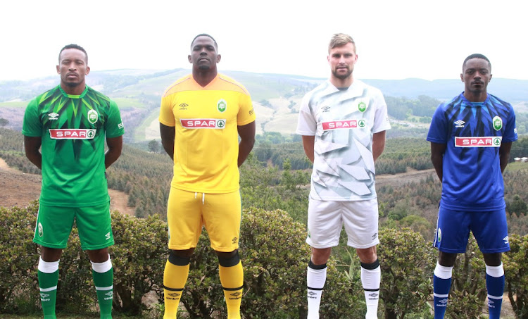 Lehlohonolo Majoro, Siyabonga Mbatha, Andre de Jong and Siphelel Magubane during the AmaZulu FC Jersey and Season Launch at Zunguness Conference and Wedding Centre on October 12, 2020 in Durban, South Africa.