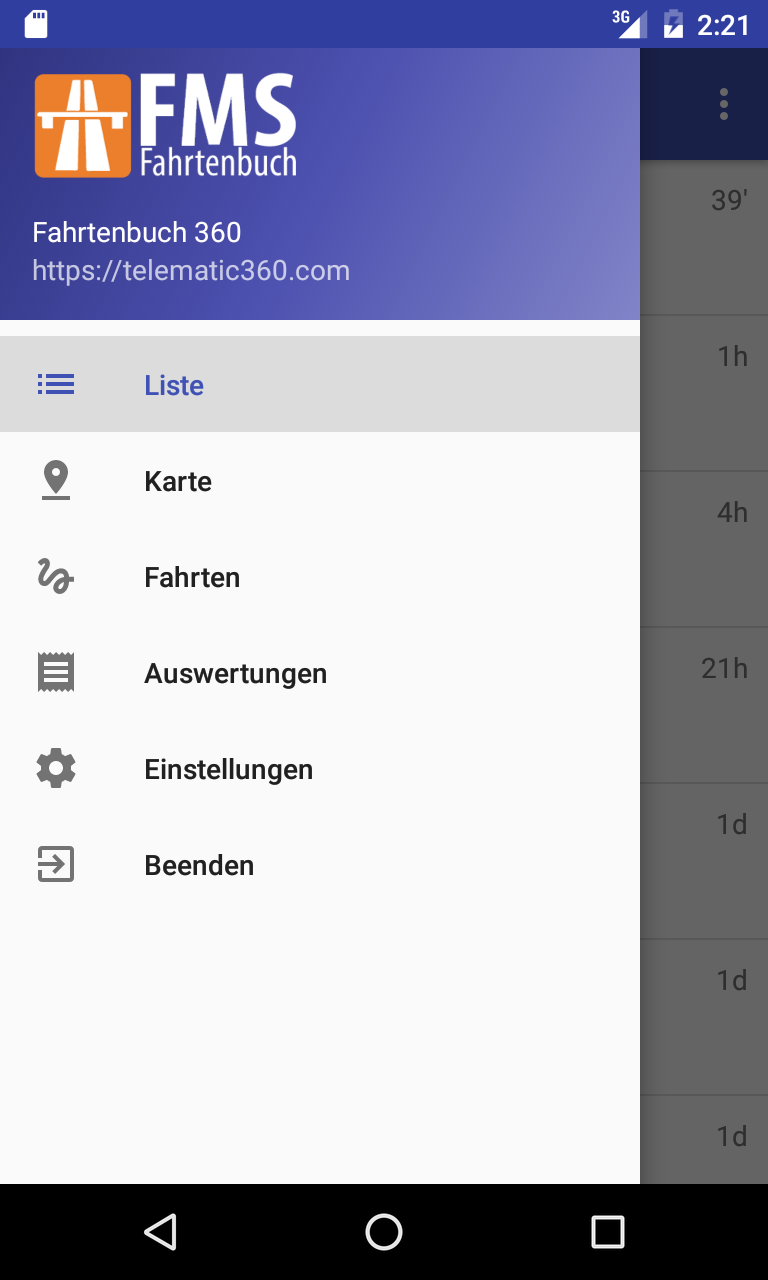 Android application Fahrtenbuch 360 screenshort