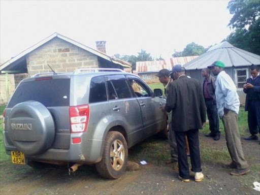 Gatunguru tea factory boss Peter Mwangi and a woman were shot dead in Nyeri county on Thursday night by gangsters on a boda boda who accosted him as he drove and sprayed more than 40 bullets at his car. Photo/WAMBUGU KANYI