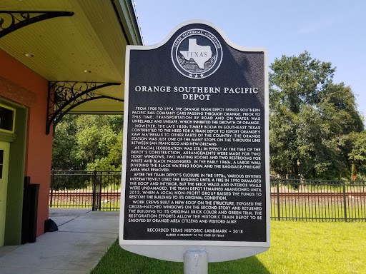 From 1908 to 1974, the Orange train depot served Southern Pacific Rail company cars passing through Orange. prior to this time, transportation by road and on water was unreliable and unsafe, which...