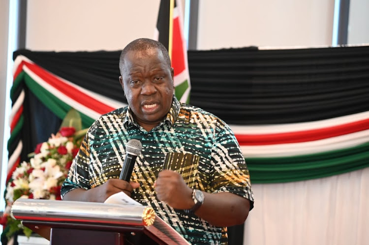 Ministry of Health Cabinet Secretary Fred Matiang'i during the National Dialogue with Regional and County Commissioners on April 7 in Mombasa.