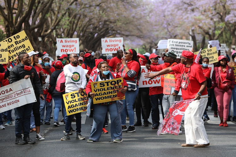 Cosatu members march through the Pretoria CBD during the trade unions day of national action.
