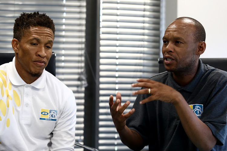 Kaizer Chiefs legends Jabu Mahlangu and Josta Dladla at Tiso Blackstar Headquarters in Johannesburg on Thursday, 21 September 2019.