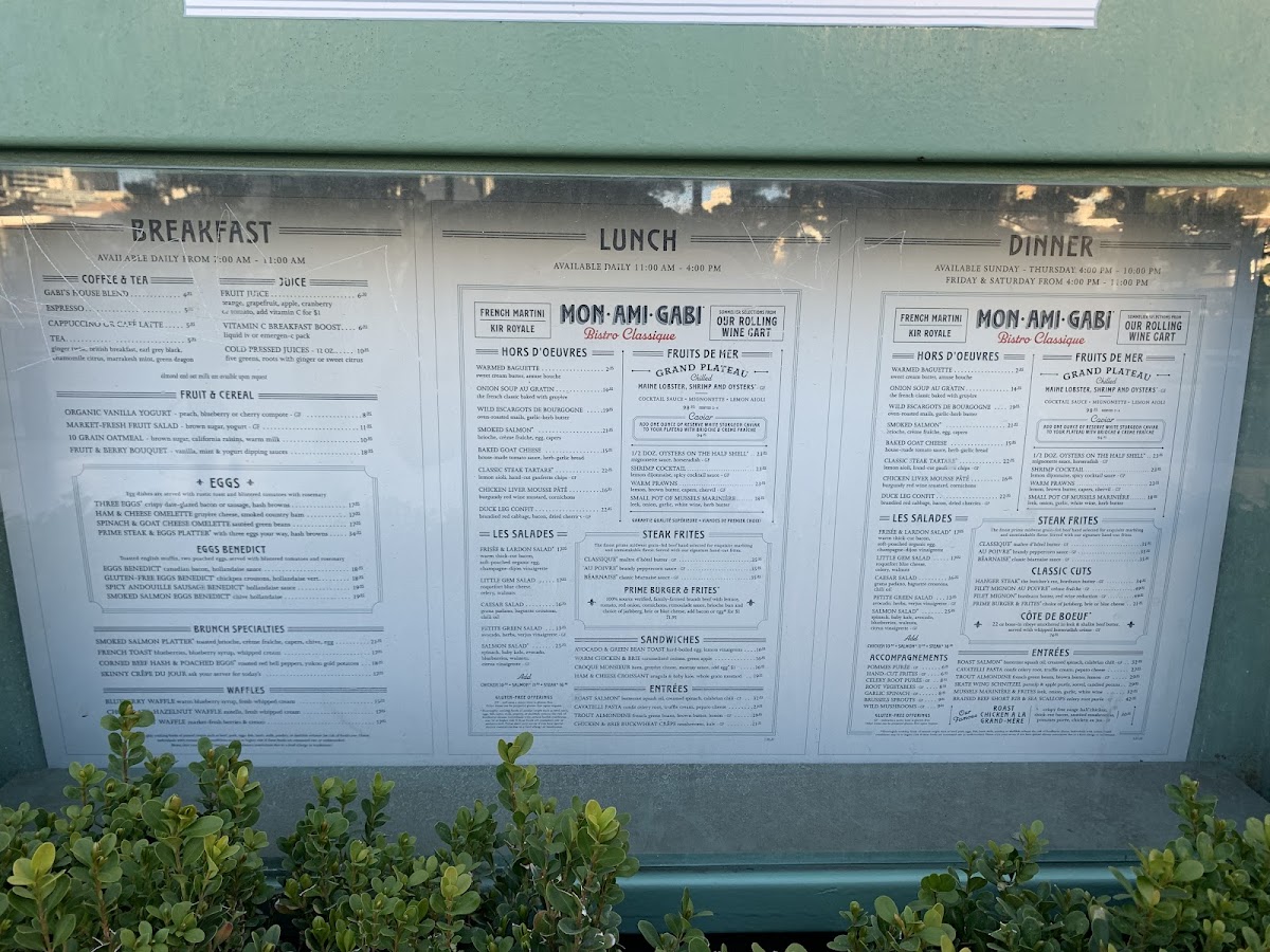 menu posted outside