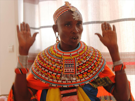 Mpukai Learpanai speaks during a consultative peace meeting at a Nanyuki hotel, June 21, 2017. /ELIUD WAITHAKA