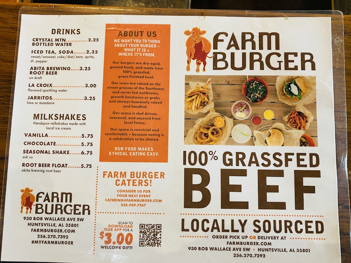 Farm Burger gluten-free menu
