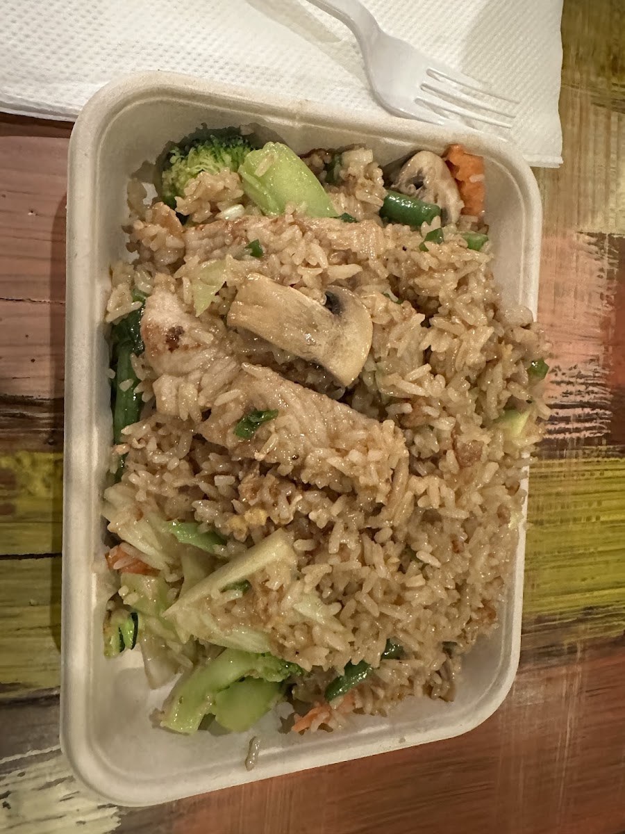 Pork fried rice with mixed vegetables
