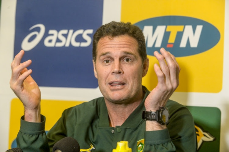 Head Coach Rassie Erasmus of the Springboks during the South African national mens rugby team media briefing at Livorno Room, Tsogo Sun Montecasino on June 04, 2018 in Johannesburg, South Africa.
