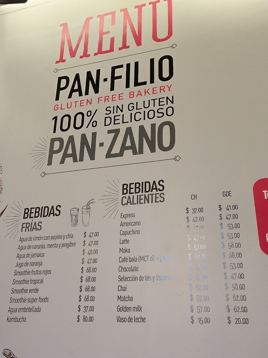 Pan Filio gluten-free menu