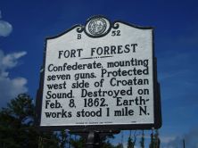 Confederate, mounting seven guns. Protected west side of Croatan Sound. Destroyed on Feb. 8, 1862. Earthworks stood 1 mile N.Plaque via North Carolina Highway Historical Marker Program, and is...