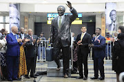 President Jacob Zuma unveiling a statue of former ANC president Oliver Tambo at the Arrivals foyer inside OR.Tambo airport. This year the ANC government is celebrating the centenary of Tambo who would have been 100 years old. Zuma was flanked Jeff Radebe, Joe Maswanganyi, Ayanda Dlodlo and Tambo's son Dali Tambo. 19/10/2017