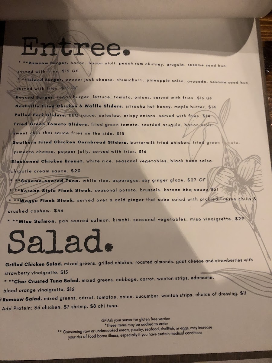 RUMCOW. gluten-free menu