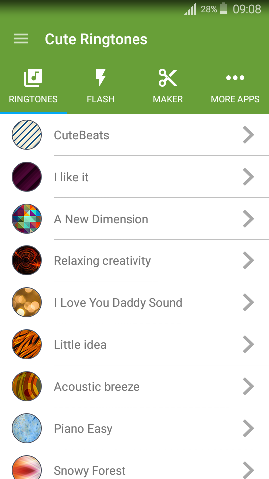 Android application Cute Ringtones screenshort