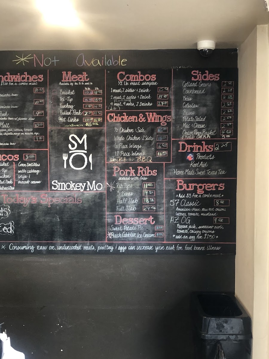 Smokey Mo gluten-free menu
