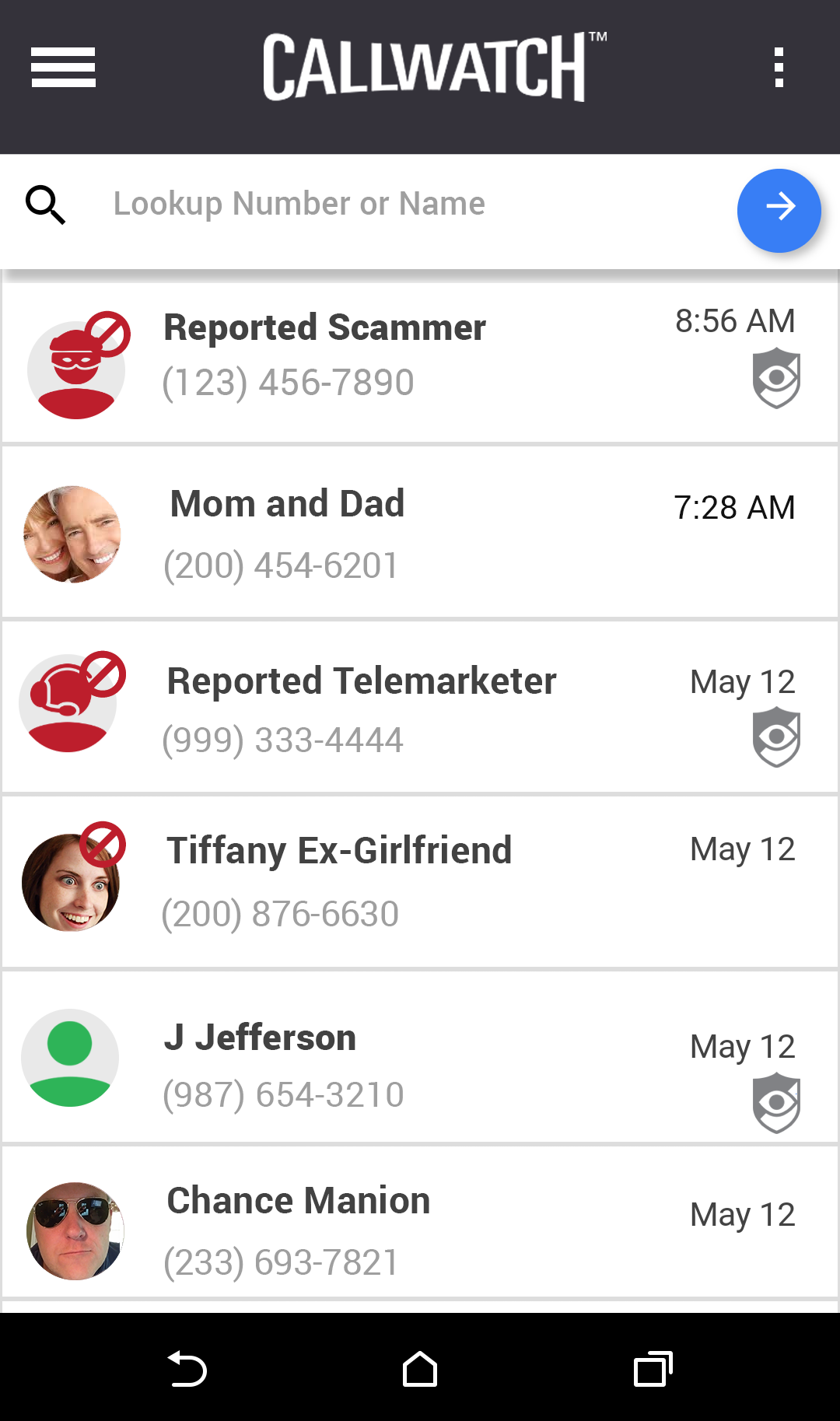 Android application CallWatch-Boost/Virgin/Sprint screenshort
