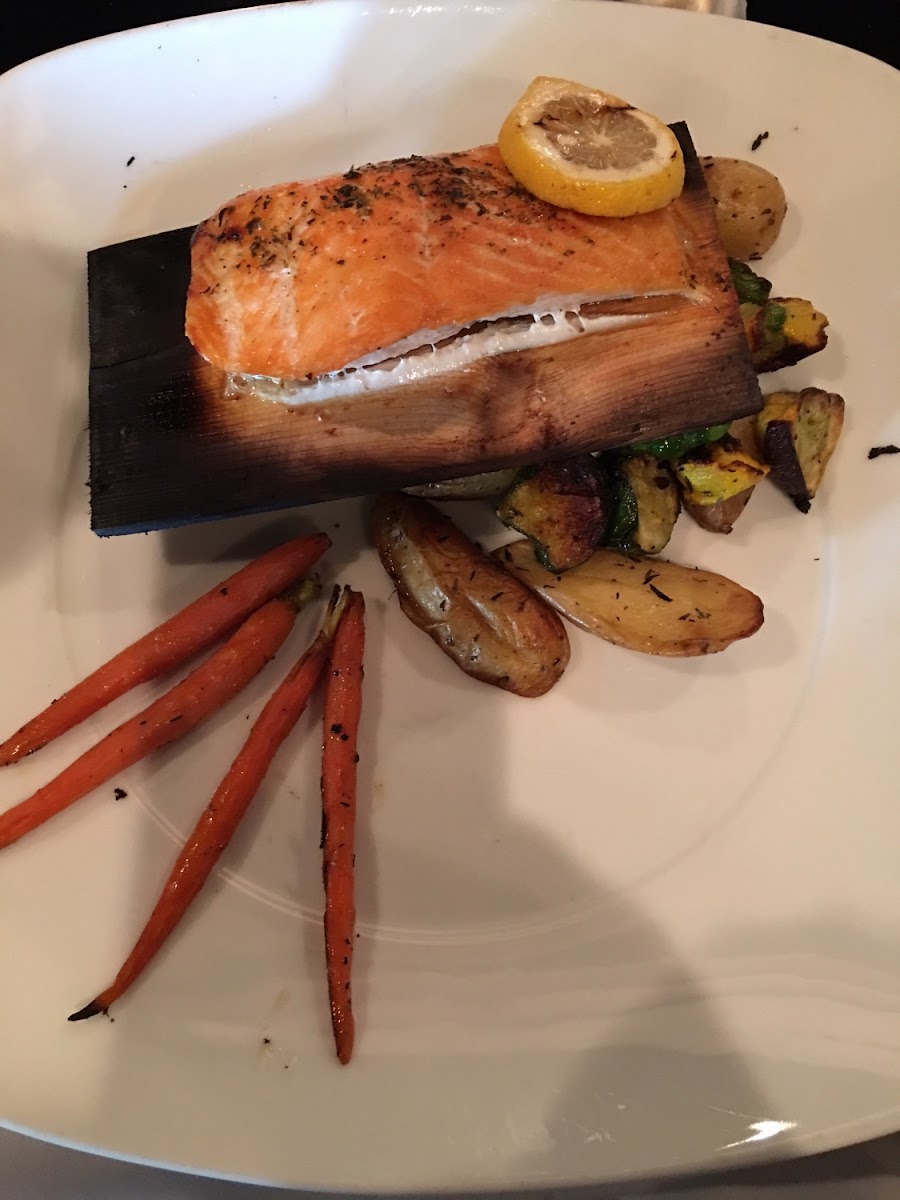 Salmon with veggies, very tasty.