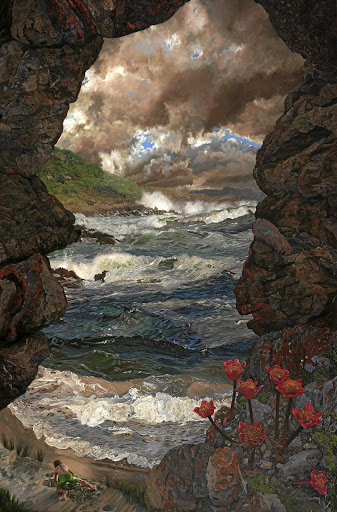 'Seascape with Red Flowers' by Deborah Poynton