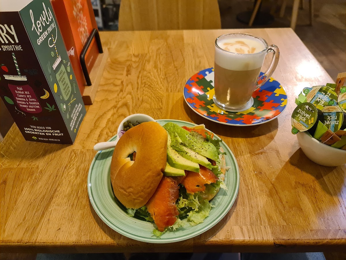 Gluten free salmon avocado bagel