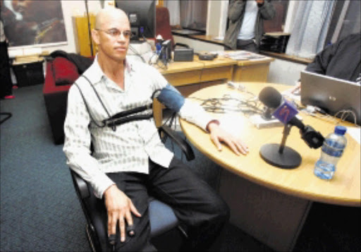 20091119VNH. Ace Ncobo undergoing a lie-detector test at the Indepedent Newspapers offices yesterday. Ncobo had corruption allegations levelled against him by a former referee, Jonas Nhlapo.PHOTO:VELI NHLAPO.