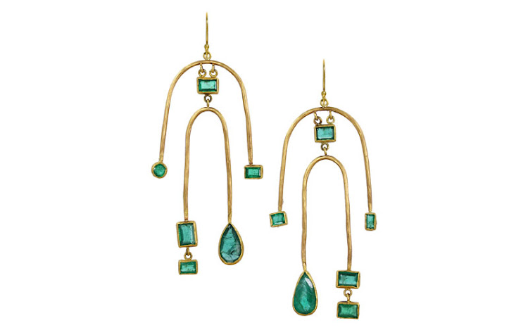 Margery Hirschey x Gemfields Zambian emerald and 22kt gold earrings, Gemfields.