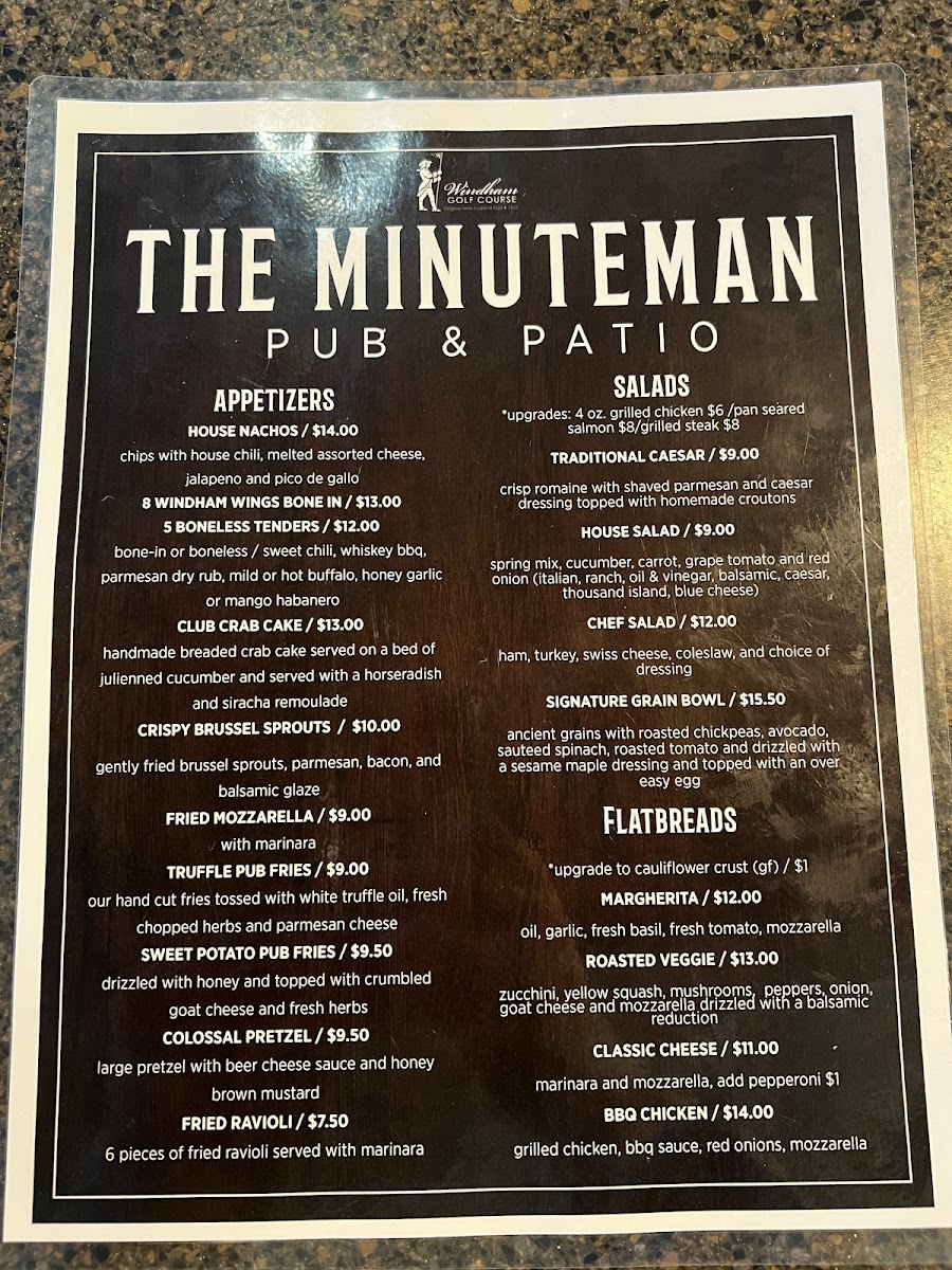 Minuteman Pub and Patio gluten-free menu