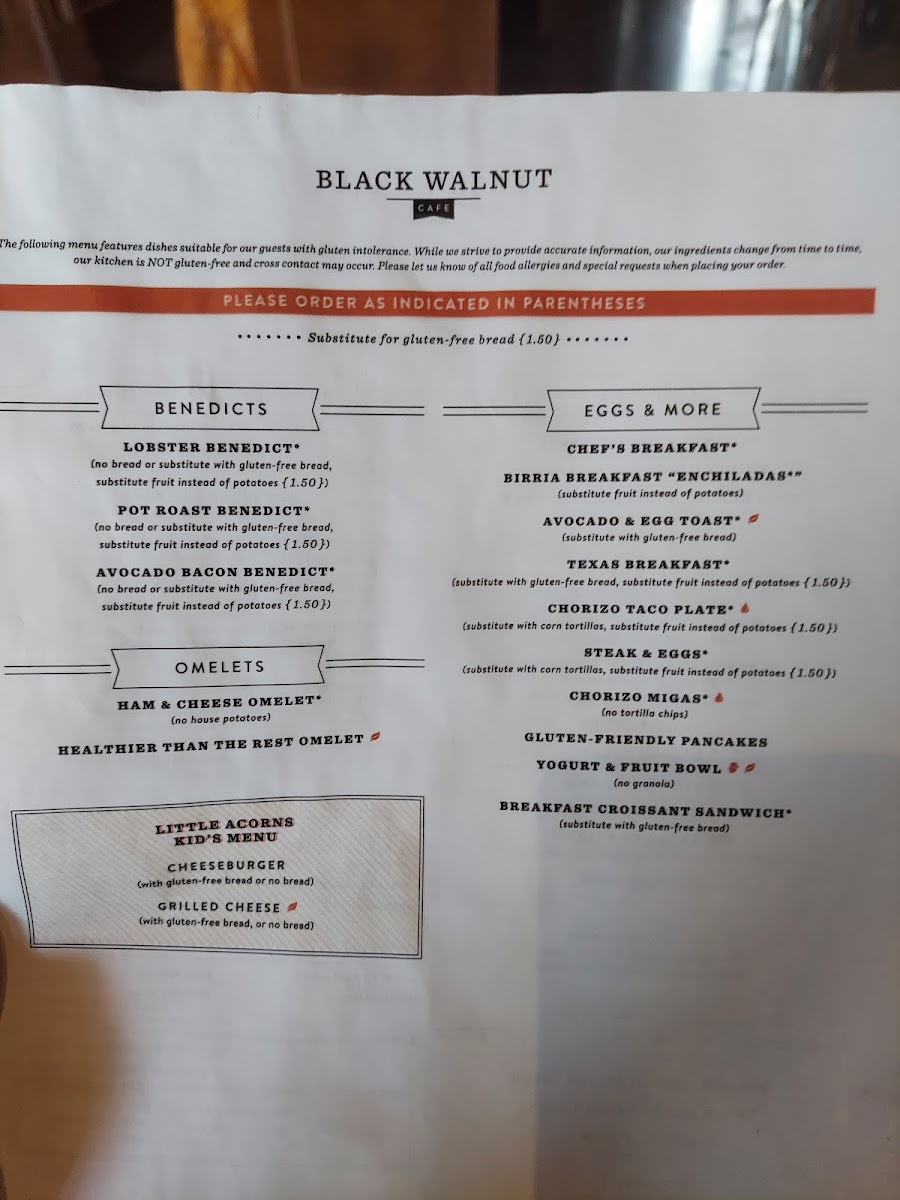 Black Walnut Cafe gluten-free menu