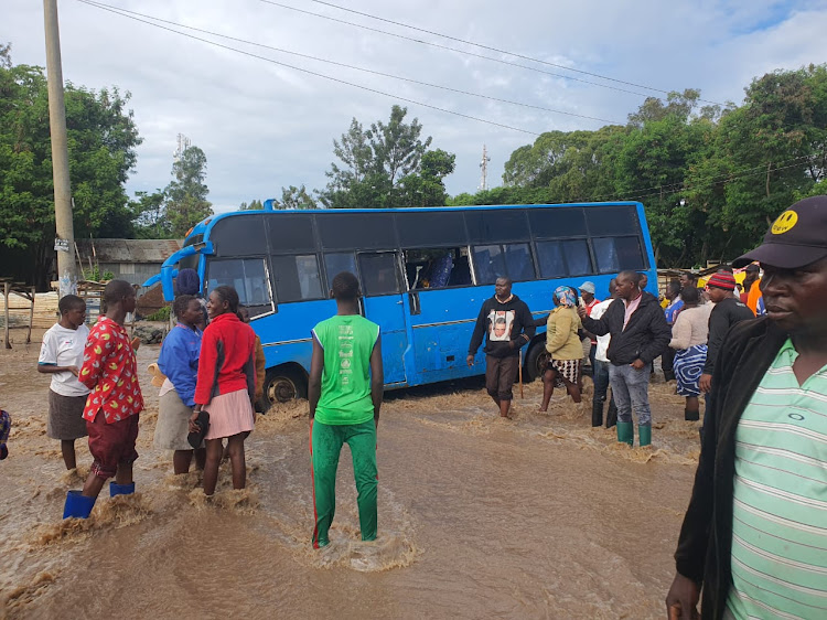 A vehecle abandoned in Ahero on Sunday, May 5, 2024 after River Nyando broke its banks in Kisumu.
