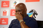 Mamelodi Sundowns head coach Pitso Mosimane reacts during a press conference at the PSL Offices in Parktown, Johannesburg, where he was named coach of the the month for April on May 09, 2018.