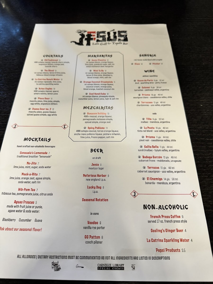 Jesus Latin Grill & Tequila Bar gluten-free menu