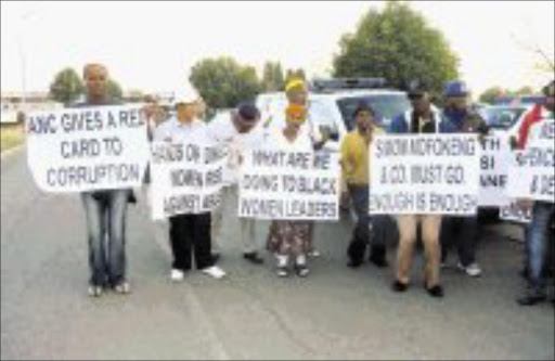 TICKED OFF: ANC members demontrate outside a hall in Vereeniging during the Emfuleni Budget Speech. © Unknown.